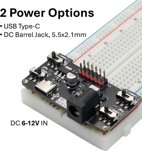 2-Pack Breadboard Power Supply Module, 2-Channel 3.3V 5V Switchable Regulated Power Supply Board with Type-C USB and DC 6-12V Jack, for Breadboard Arduino ESP32 Raspberry Pi in Saudi Arabia