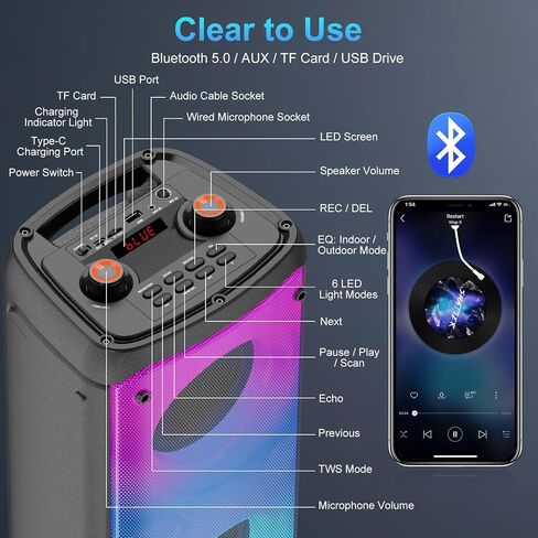 Bluetooth Speaker, 80W Peak Wireless Bluetooth Speakers in Kuwait