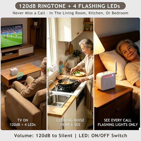 Cell Phone Ringer Amplifier for Hard of Hearing, 120dB Loud Ringtone & 4 LED Flash, Answer on Device or Phone, Missed Call Reminder, Auto Reconnect - Works with iPhone Android iPad in Kuwait