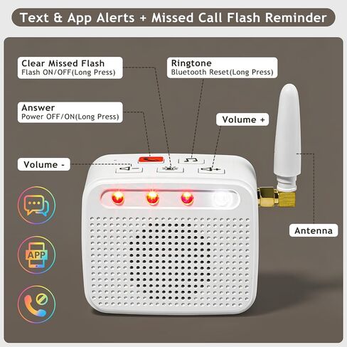 Cell Phone Ringer Amplifier for Hard of Hearing, 120dB Loud Ringtone & 4 LED Flash, Answer on Device or Phone, Missed Call Reminder, Auto Reconnect - Works with iPhone Android iPad in Kuwait