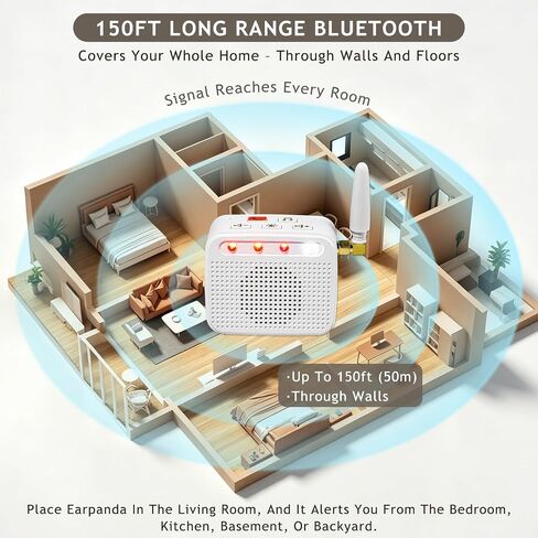 Cell Phone Ringer Amplifier for Hard of Hearing, 120dB Loud Ringtone & 4 LED Flash, Answer on Device or Phone, Missed Call Reminder, Auto Reconnect - Works with iPhone Android iPad in Kuwait