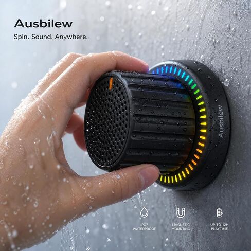 Magnetic Shower Speaker with Rotary Knob, IPX5 Waterproof Bluetooth Speaker with Suction Cup & 2 Magnetic Plates, RGB Lights, Portable Bathroom Speaker for Shower, Kitchen, Pool & Outdoor in Kuwait