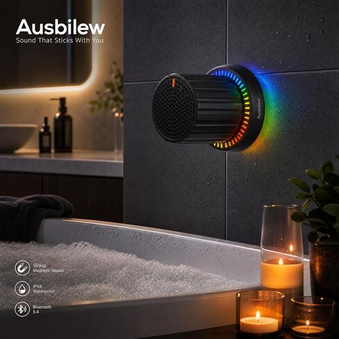 Magnetic Shower Speaker with Rotary Knob, IPX5 Waterproof Bluetooth Speaker with Suction Cup & 2 Magnetic Plates, RGB Lights, Portable Bathroom Speaker for Shower, Kitchen, Pool & Outdoor in Kuwait