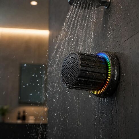Magnetic Shower Speaker with Rotary Knob, IPX5 Waterproof Bluetooth Speaker with Suction Cup & 2 Magnetic Plates, RGB Lights, Portable Bathroom Speaker for Shower, Kitchen, Pool & Outdoor in Kuwait