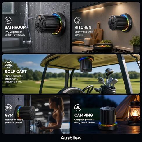 Magnetic Shower Speaker with Rotary Knob, IPX5 Waterproof Bluetooth Speaker with Suction Cup & 2 Magnetic Plates, RGB Lights, Portable Bathroom Speaker for Shower, Kitchen, Pool & Outdoor in Kuwait