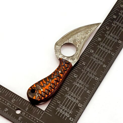 Predator Hunter - Handmade Damascus Knife with Leather Sheath - For Skinning, Camping, Outdoor - EDC 7" Fixed Blade Bushcraft Knives | Red Black Exotic Wood Handle in Kuwait