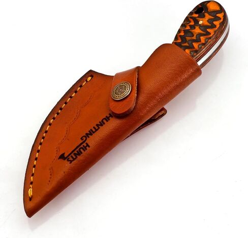 Predator Hunter - Handmade Damascus Knife with Leather Sheath - For Skinning, Camping, Outdoor - EDC 7" Fixed Blade Bushcraft Knives | Red Black Exotic Wood Handle in Kuwait