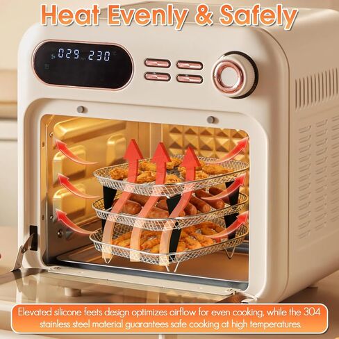 Air Fryer Rack, 3pcs 8" Stackable Square Air Fryer Basket Accessories, Stainless Steel, Dehydrator & Grill Use, Raised Feet & Disposable Liner Included, for Cosori Instant Vortex Chefman Ninja in Kuwait