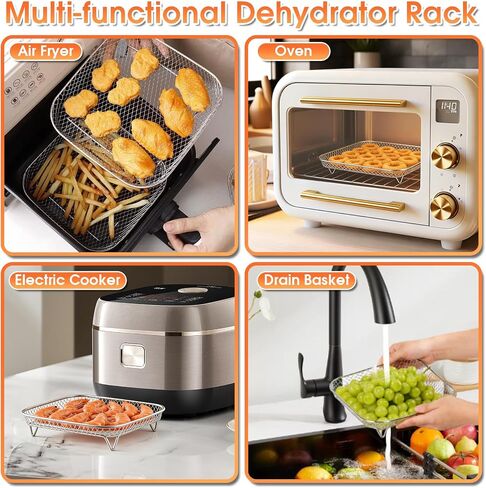Air Fryer Rack, 3pcs 8" Stackable Square Air Fryer Basket Accessories, Stainless Steel, Dehydrator & Grill Use, Raised Feet & Disposable Liner Included, for Cosori Instant Vortex Chefman Ninja in Kuwait