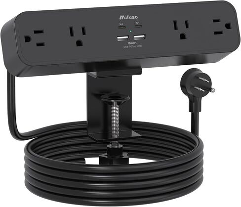 Mifaso Desk Clamp Power Strip 10FT, 40W USB C Fast Charging Station, Black in Kuwait