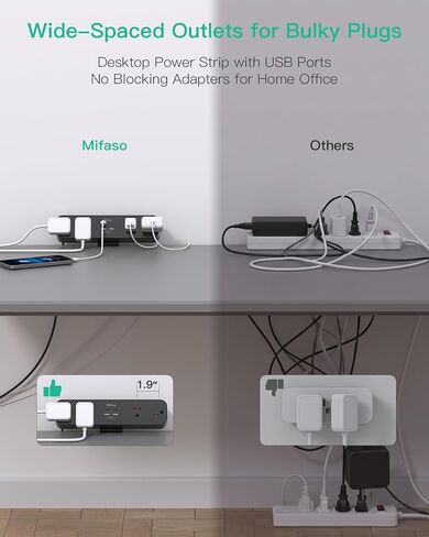 Mifaso Desk Clamp Power Strip 10FT, 40W USB C Fast Charging Station, Black in Kuwait