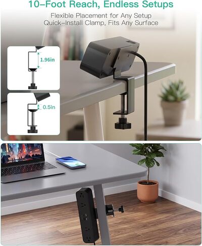 Mifaso Desk Clamp Power Strip 10FT, 40W USB C Fast Charging Station, Black in Kuwait