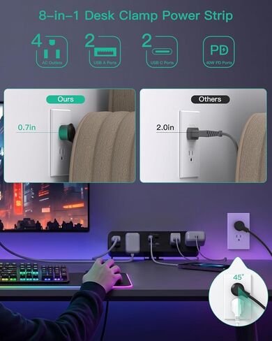 Mifaso Desk Clamp Power Strip 10FT, 40W USB C Fast Charging Station, Black in Kuwait