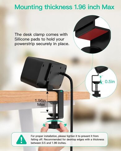 Mifaso Desk Clamp Power Strip 10FT, 40W USB C Fast Charging Station, Black in Kuwait