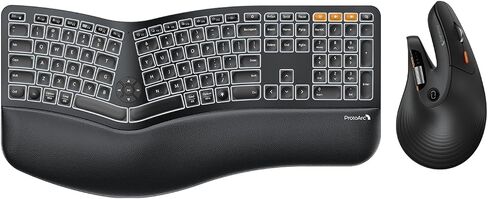ProtoArc EK01 Plus Backlit Full Size Wireless Ergonomic Keyboard Black and EM11 Pro Vertical Mouse with Side Scroll and 6 Programmable Buttons Black in Kuwait