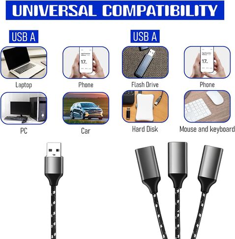 USB Splitter 1 in 3 Out USB Male to 3 Female Cable USB-Extension Cable for Laptop Keyboard Mouse Etc in Kuwait