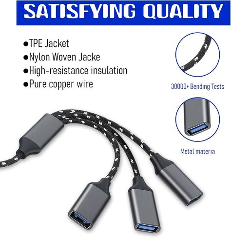 USB Splitter 1 in 3 Out USB Male to 3 Female Cable USB-Extension Cable for Laptop Keyboard Mouse Etc in Kuwait
