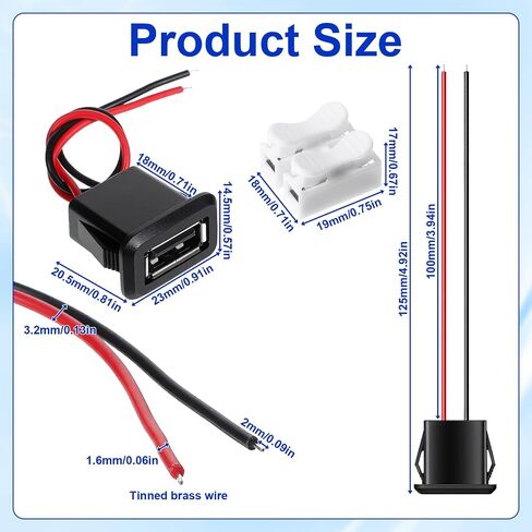 2 Pcs 2 Pin USB 2.0 Female Power Jack Pigtail Cable Charging in Kuwait