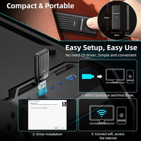 NEWFAST WiFi 6 USB Adapter for Desktop PC U351,AX3000 Wireless Network Adapter,Dual Band USB 3.0 WiFi Dongle Adapter Support MU-MIMO,Beamforming, WPA3,Compatible with Windows 10/11,Portable Design in Kuwait