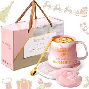 Nitial Thank You Coffee Warmer with Mug Set for Women Thank You for Being Awsome Pink Marble Mug Warming Set Employee Appreciation Gifts Birthday Gift for Coworker Volunteer Teacher in Kuwait