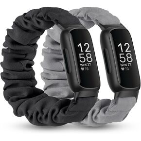 2 Pack Compatible with Fitbit Inspire 3 Bands for Women Men, Scrunchie Stretchy Strap Cute Elastic Sport Replacement Fabric Cloth Wristband for Fitbit Inspire 3/Inspire 2 in Kuwait