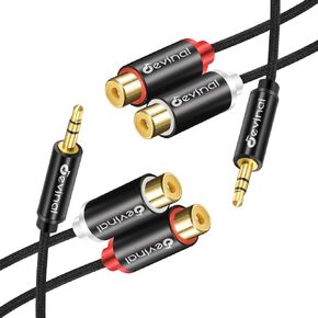 RCA to Aux Cable, 3.5mm to 2 RCA Female Cable Y Splitter Adapter Auxiliary Stereo Cord Gold Plated for Phone MP3 Tablet Computer Speaker 1 feet 2 Pack in Saudi Arabia