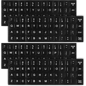 4Pcs Universal English Keyboard Letter Stickers, Replacement Keyboard Letters Sticker, Black Background White Lettering for PC Laptop Desktop Computer in Kuwait