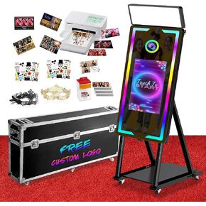 Magic Mirror Photo Booth with Printer 45-22" Touch Screen DSLR Photo Booth with RGB Light Instant Printing and Sharing Professional PhotoBooth for Party in Kuwait