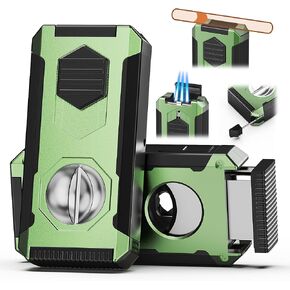 5-in-1 Torch Lighter with Triple Windproof Flame, V Cutter & Straight Cutter, Draw Enhancer Tool and Holder, Refillable Butane Torch Lighter in Gift Box for Men, All-in-one Cool Lighters for Candles in Kuwait
