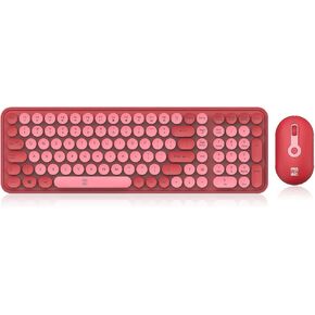 Wireless Keyboard and Mouse Combo, Retro Round Keycaps Dual-Color Design, 104 Keys Compact Full-Size, 2.4G USB, 3-Level DPI, Multimedia Keys, for Windows/Mac PC Laptop (Red) in Kuwait