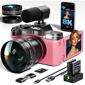 True 8K 64MP Digital Camera for Photography with Microphone(Pink) in Kuwait