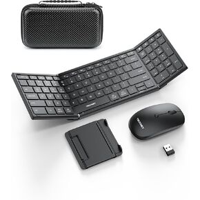 TECKNET Foldable Bluetooth Keyboard and Mouse Combo, Wireless Keyboard Mouse, Rechargeable 2.4G & Dual Bluetooth Travel Keyboard Mouse Set for Business Travel, Compatible with Windows/Mac/iOS/Android in Saudi Arabia