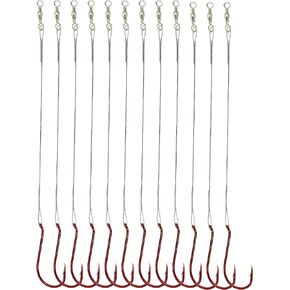 100pcs Red Octopus Fishing Hooks with Steel Wire Leaders - Pre-Tied Circle Fishing Hook for Toothy Fish, High Carbon Steel Snelled Rigs for Catfish, Trout, Pike, Muskie - Sizes 1/0-10/0 in Kuwait
