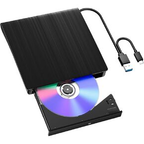 External USB 30 & Type-C DVD Drive for Laptop Portable Optical Disc Player Rewriter Burner 3D - Reader Slim PC ROM Enclosure (Black, 14X14X3CM) in Kuwait