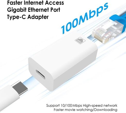 USB C to RJ45 Ethernet Adapter, Gigabit 100Mbps Network LAN Converter, USB-C Female to RJ45 Female Wired Ethernet Hub for Laptop PC Tablet, White in Saudi Arabia
