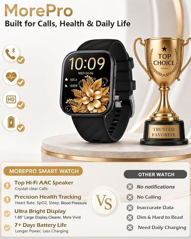 MorePro Health Fitness Tracker (Make/Answer Call), 24/7 Heart Rate Monitor with Blood Pressure, Blood Oxygen, Sleep Tracking, 120+ Sports Modes Smart Watch, Compatible with iOS Android in Kuwait