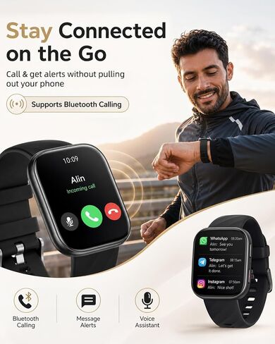 MorePro Health Fitness Tracker (Make/Answer Call), 24/7 Heart Rate Monitor with Blood Pressure, Blood Oxygen, Sleep Tracking, 120+ Sports Modes Smart Watch, Compatible with iOS Android in Kuwait