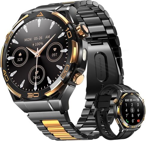 Smart Watches for Men with GPS, 1.43"AMOLED Screen Luxury Men's Watch with LED Flashlight & Compass,ChatGPT/7-Day Battery/IP68 Waterproof/Heart Monitor, 120+ Workout Modes for Android iPhone(2 Bands) in Kuwait