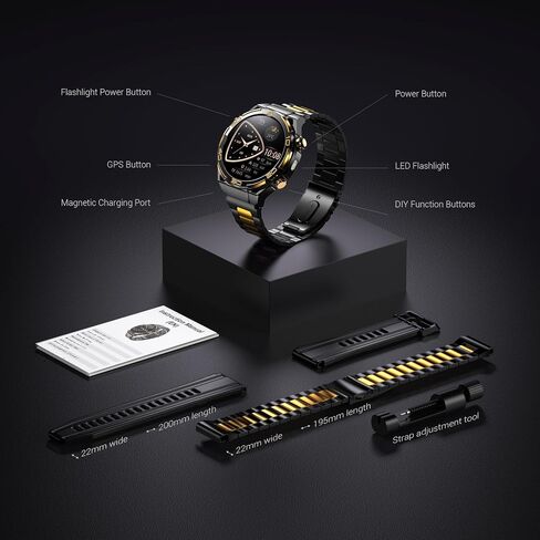 Smart Watches for Men with GPS, 1.43"AMOLED Screen Luxury Men's Watch with LED Flashlight & Compass,ChatGPT/7-Day Battery/IP68 Waterproof/Heart Monitor, 120+ Workout Modes for Android iPhone(2 Bands) in Kuwait