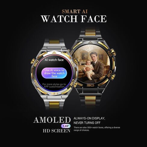 Smart Watches for Men with GPS, 1.43"AMOLED Screen Luxury Men's Watch with LED Flashlight & Compass,ChatGPT/7-Day Battery/IP68 Waterproof/Heart Monitor, 120+ Workout Modes for Android iPhone(2 Bands) in Kuwait