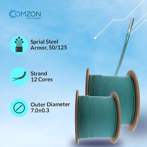 COMZON 12 Strand Armored Fiber Cable, OM3 Multimode, Aqua, 500ft Spool in Kuwait