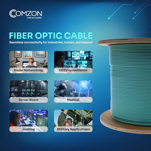 COMZON 12 Strand Armored Fiber Cable, OM3 Multimode, Aqua, 500ft Spool in Kuwait