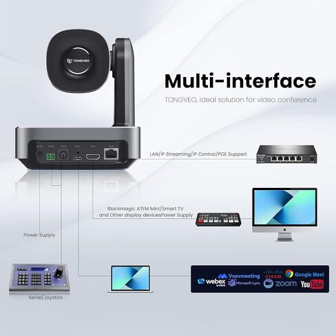 AI Auto-Tracking PTZ Camera 20x Optical Zoom HDMI USB IP Live Streaming Camera 1080P 60fps Video Conferencing System POE Supply for Church Services Worship Education Work with Zoom Team vMix OBS in Kuwait