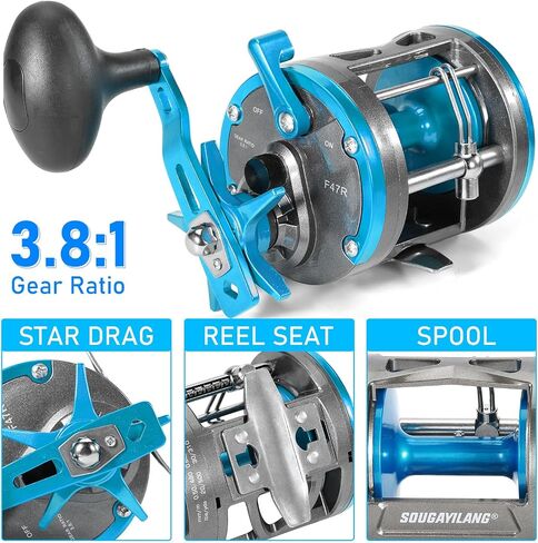 Sougayilang F47 Baitcasting Fishing Reel - Reinforced Metal Body Round Baitcaster for Smooth Powerful Saltwater Inshore Surf Trolling - Conventional Reel for Catfish, Musky, Bass, Pike in Kuwait