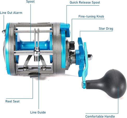 Sougayilang F47 Baitcasting Fishing Reel - Reinforced Metal Body Round Baitcaster for Smooth Powerful Saltwater Inshore Surf Trolling - Conventional Reel for Catfish, Musky, Bass, Pike in Kuwait