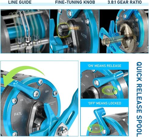 Sougayilang F47 Baitcasting Fishing Reel - Reinforced Metal Body Round Baitcaster for Smooth Powerful Saltwater Inshore Surf Trolling - Conventional Reel for Catfish, Musky, Bass, Pike in Kuwait