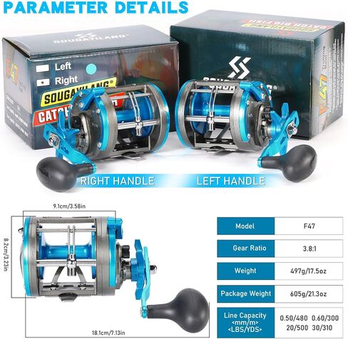 Sougayilang F47 Baitcasting Fishing Reel - Reinforced Metal Body Round Baitcaster for Smooth Powerful Saltwater Inshore Surf Trolling - Conventional Reel for Catfish, Musky, Bass, Pike in Kuwait