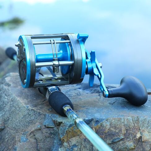 Sougayilang F47 Baitcasting Fishing Reel - Reinforced Metal Body Round Baitcaster for Smooth Powerful Saltwater Inshore Surf Trolling - Conventional Reel for Catfish, Musky, Bass, Pike in Kuwait