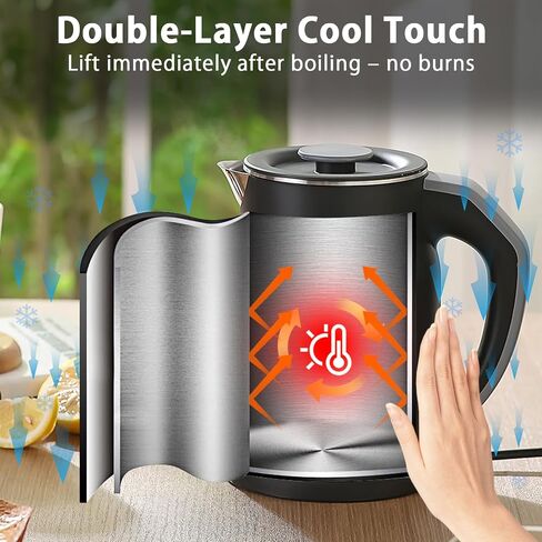 V-33 Electric Kettle 1.2L with 45-90C Temperature Control, 1000W Fast Heating, 16H Keep Warm & 3-Min Lift Memory, Cool Touch Double Wall, 304 Stainless Steel, Black in Kuwait