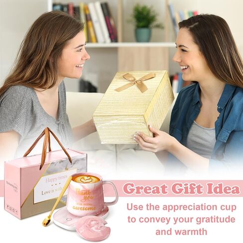 Nitial Thank You Coffee Warmer with Mug Set for Women Thank You for Being Awsome Pink Marble Mug Warming Set Employee Appreciation Gifts Birthday Gift for Coworker Volunteer Teacher in Kuwait